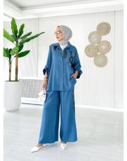 jasmin ithal  tencel takım indigo 4