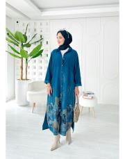 ithal cindy kadife gömlek elbise petrol 2