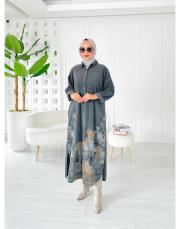 ithal cindy kadife gömlek elbise antrasit 2