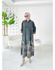 ithal cindy kadife gömlek elbise antrasit 3