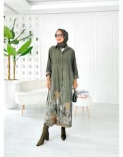 ithal cindy kadife gömlek elbise haki