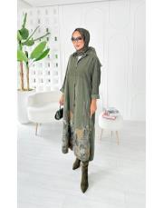 ithal cindy kadife gömlek elbise haki 2