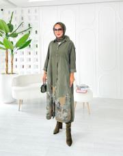 ithal cindy kadife gömlek elbise haki 3