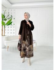 ithal cindy kadife gömlek elbise kahve