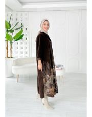 ithal cindy kadife gömlek elbise kahve 2