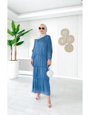 ithal ipek elbise (penye astarlı ) mavi