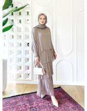 ithal ipek elbise (penye astarlı ) vizon