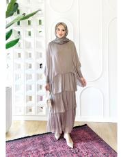 ithal ipek elbise (penye astarlı ) vizon 2