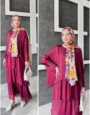 ithal ipek elbise (penye astarlı ) bordo