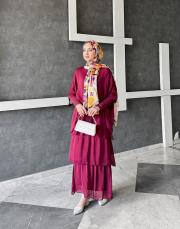 ithal ipek elbise (penye astarlı ) bordo 2