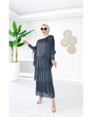 ithal ipek elbise (penye astarlı ) antrasit