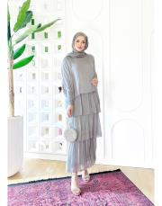 ithal ipek elbise (penye astarlı ) gri