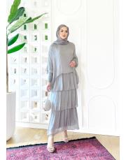 ithal ipek elbise (penye astarlı ) gri 2