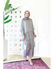 ithal ipek elbise (penye astarlı ) gri 4