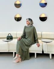 ithal ipek elbise (penye astarlı ) haki