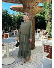 ithal ipek elbise (penye astarlı ) haki 2