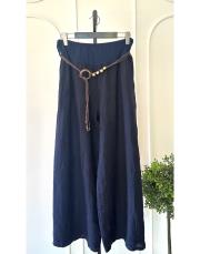 ithal kemerli keten pantolon lacivert