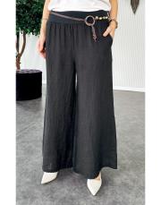 ithal kemerli keten pantolon siyah
