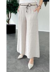 ithal kemerli keten pantolon taş