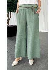 ithal kemerli keten pantolon haki