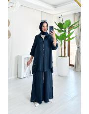 merry yan düğmeli ithal keten takım lacivert 2