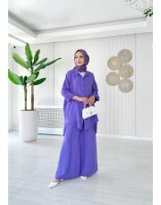 merry yan düğmeli ithal keten takım lila 2