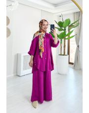 merry yan düğmeli ithal keten takım mürdüm 2