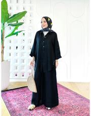 merry yan düğmeli ithal keten takım siyah 2