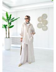 merry yan düğmeli ithal keten takım taş