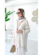 merry yan düğmeli ithal keten takım taş 2