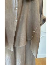 merry yan düğmeli ithal keten takım vizon 3