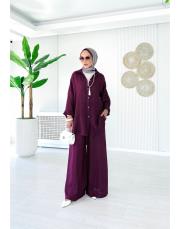 merry yan düğmeli ithal keten takım bordo 3