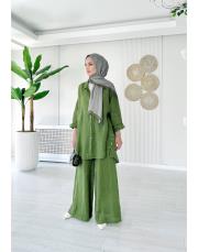 merry yan düğmeli ithal keten takım yeşil 2