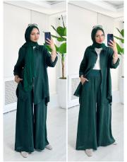 merry yan düğmeli ithal keten takım zümrüt