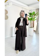 merry yan düğmeli ithal keten takım acı kahve 2