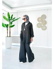 merry yan düğmeli ithal keten takım antrasit