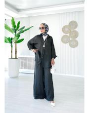 merry yan düğmeli ithal keten takım antrasit 2