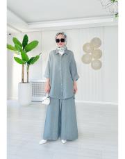 merry yan düğmeli ithal keten takım gri 2