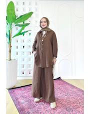 merry yan düğmeli ithal keten takım kahve 3