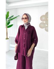 rosa ithal salaş keten takım bordo 2