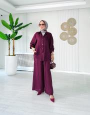 rosa ithal salaş keten takım bordo 3