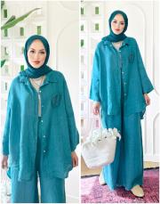 rosa ithal salaş keten takım petrol mavisi