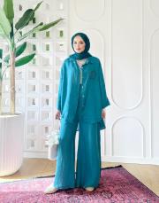 rosa ithal salaş keten takım petrol mavisi 2