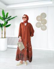 ithal kenya keten salaş çiçekli elbise kiremit 2