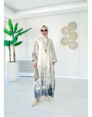 ithal kenya keten salaş çiçekli elbise taş