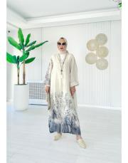 ithal kenya keten salaş çiçekli elbise taş 3