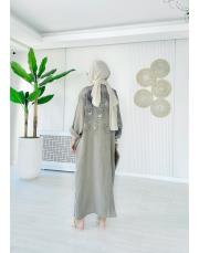 ithal kenya keten salaş çiçekli elbise vizon 2