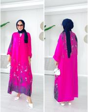 ithal kenya keten salaş çiçekli elbise fuşya