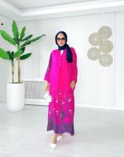 ithal kenya keten salaş çiçekli elbise fuşya 2