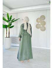 ithal kenya keten salaş çiçekli elbise haki 2